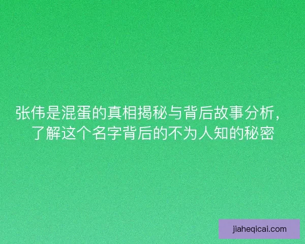张伟是混蛋的真相揭秘与背后故事分析，了解这个名字背后的不为人知的秘密