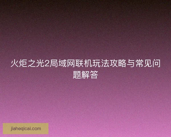 火炬之光2局域网联机玩法攻略与常见问题解答