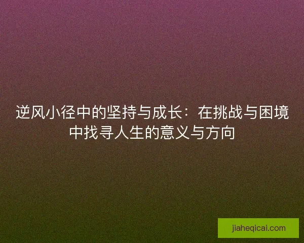 逆风小径中的坚持与成长:在挑战与困境中找寻人生的意义与方向 逆风小径中的坚持与成长:在挑战与困境中找寻人生的意义与方向