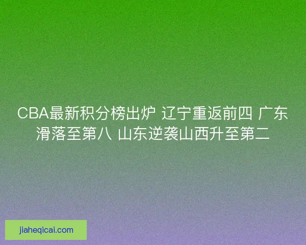 CBA最新积分榜出炉 辽宁重返前四 广东滑落至第八 山东逆袭山西升至第二